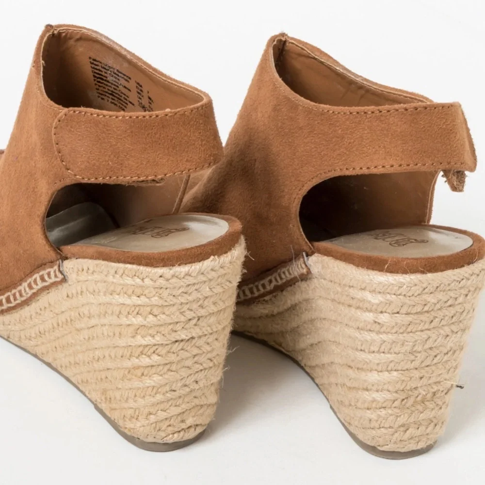 Brash Womens High Heel Wedge Suede Espadrille Open Toe Sandals ~ Rustic Brown 8 - Picture 7 of 13